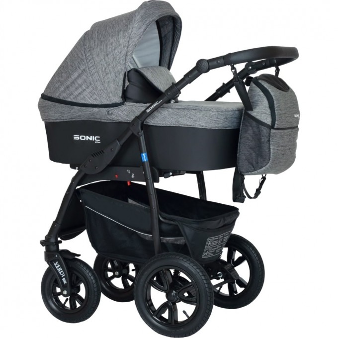 Коляска VERDI Babies Sonic Plus 3 в 1, верх серая текстура льна, низ черный 2020000002253 Коляска VERDI Babies Sonic Plus 3 в 1, верх серая текстура льна, низ черный 2020000002253
