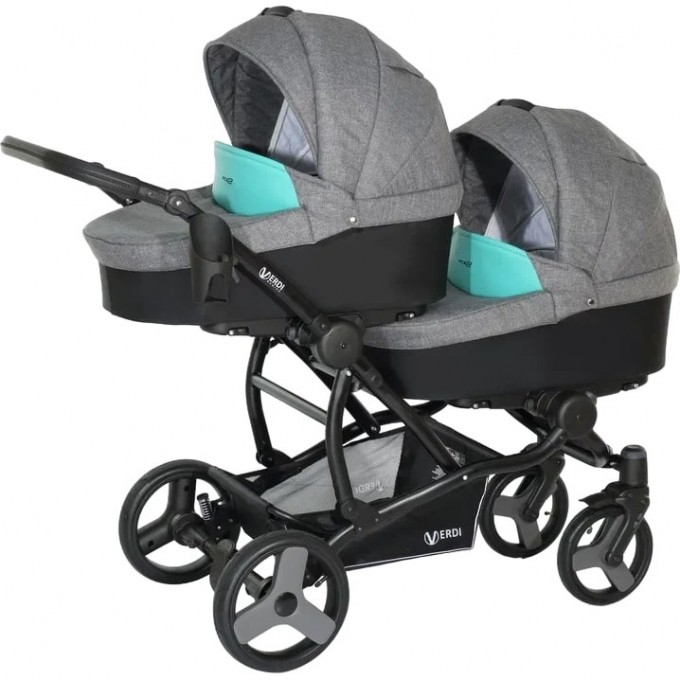 Коляска VERDI For 2 2 в 1, серый верх, черный низ и берюзовая вставка 2790000099118 Коляска VERDI For 2 2 в 1, серый верх, черный низ и берюзовая вставка 2790000099118